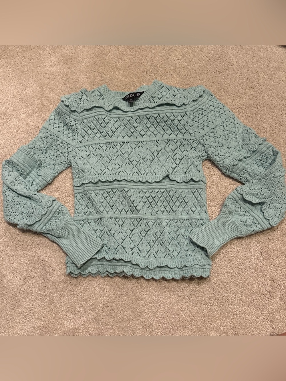 Studio 19 Blue-Green Sweater with Ruffles